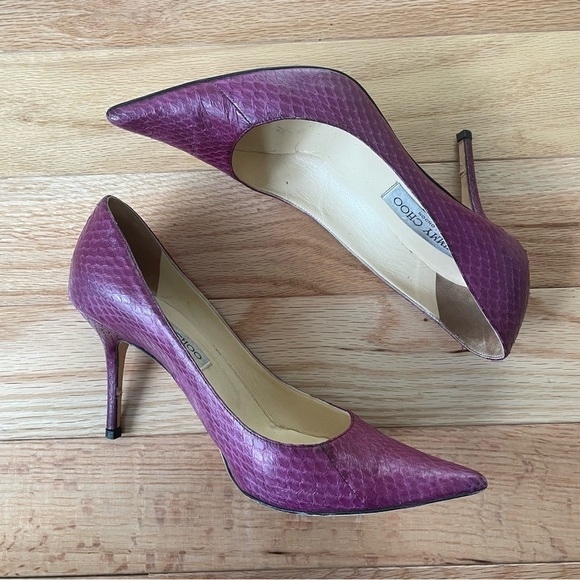 Jimmy Choo Purple Python Leather Snake Print Abel Pointed Toe Pumps EUC Sz 37.5 - Picture 4 of 12
